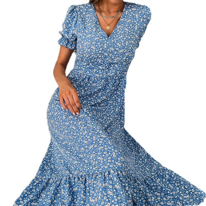 Dame Floral Print Viskestofkjole med Flæsekanter Stilla