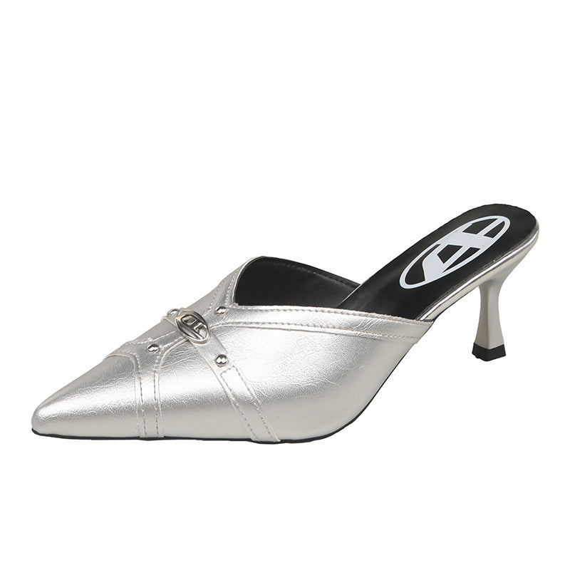 Dame Elegant Spids-Tå Hæl-Mules med Metallic-Detaljer Stilla