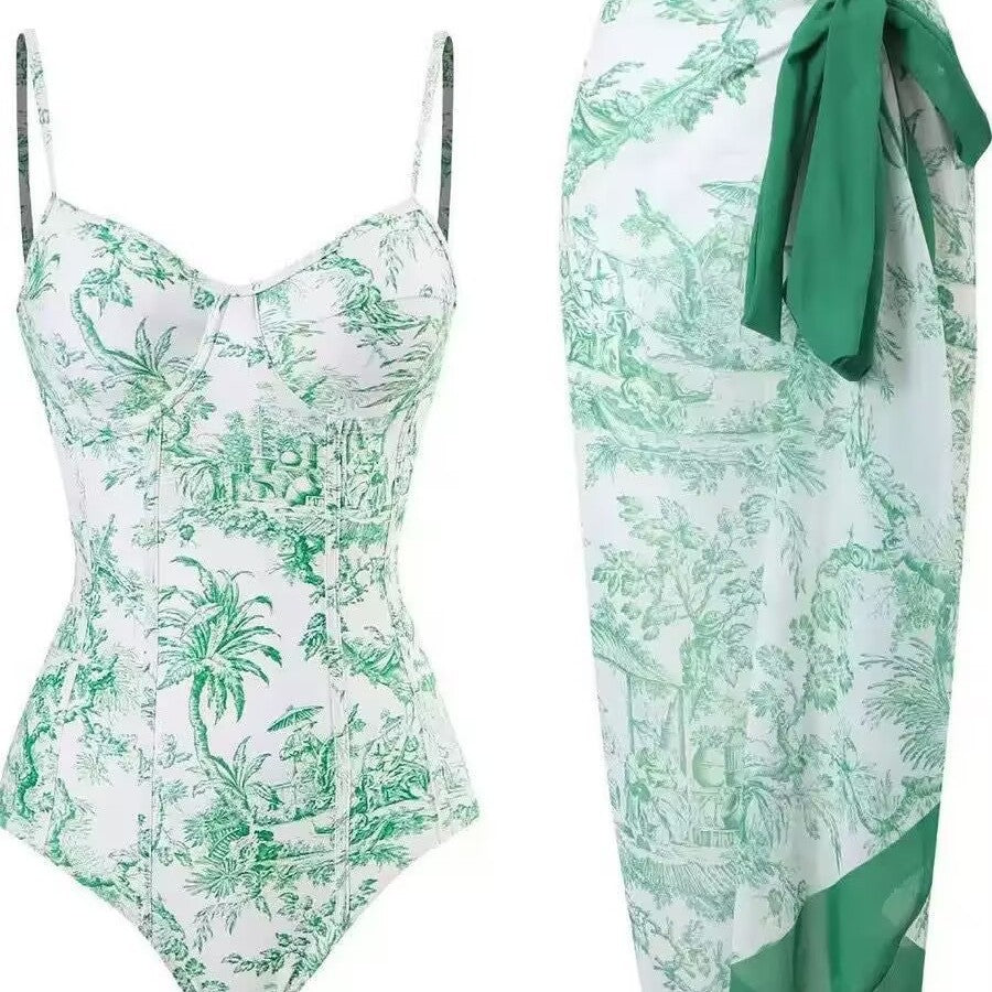 Dame To-delt Badedragt Sæt med elegant Wickelrock og floral tryk Skovae
