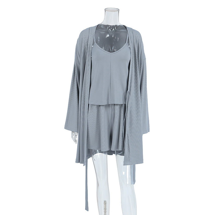 Dame Lounge-kjole med åben kimono og elastisk talje Stilla