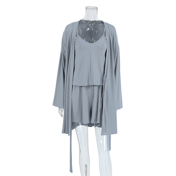 Dame Lounge-kjole med åben kimono og elastisk talje Stilla