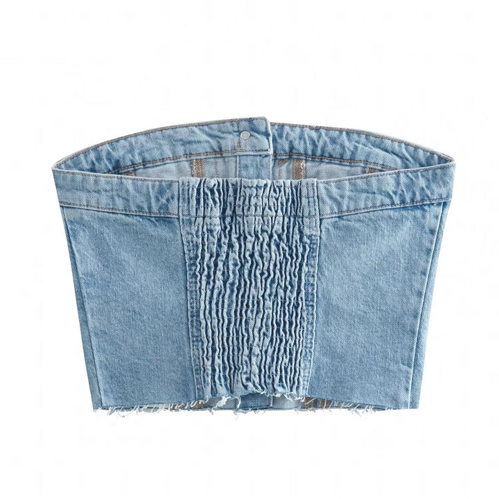 Dame cropped Jeans-bluse i klassisk Denim-stil Stilla