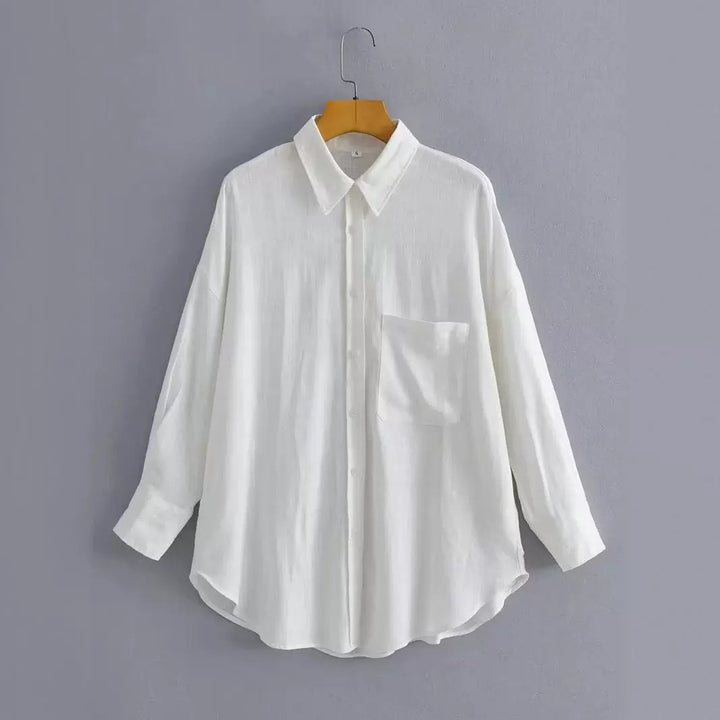 Kvinder Casual Oversized Skjorte Bluse med Brystlomme og Subtil Struktur Stilla