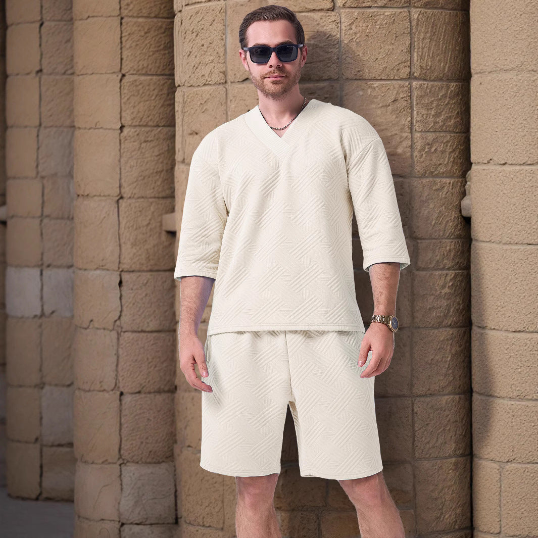 Herrer afslappet kortærmet skjorte og shorts-sæt med struktureret design Stilla