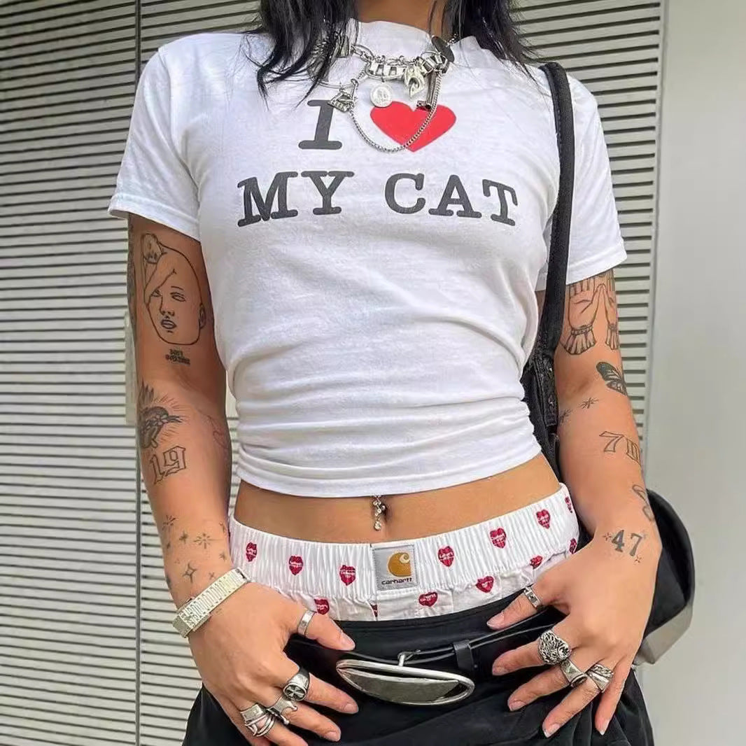 Dame Crop-T-Shirt med kreativt bjørnemotiv og sjovt citat Skovae