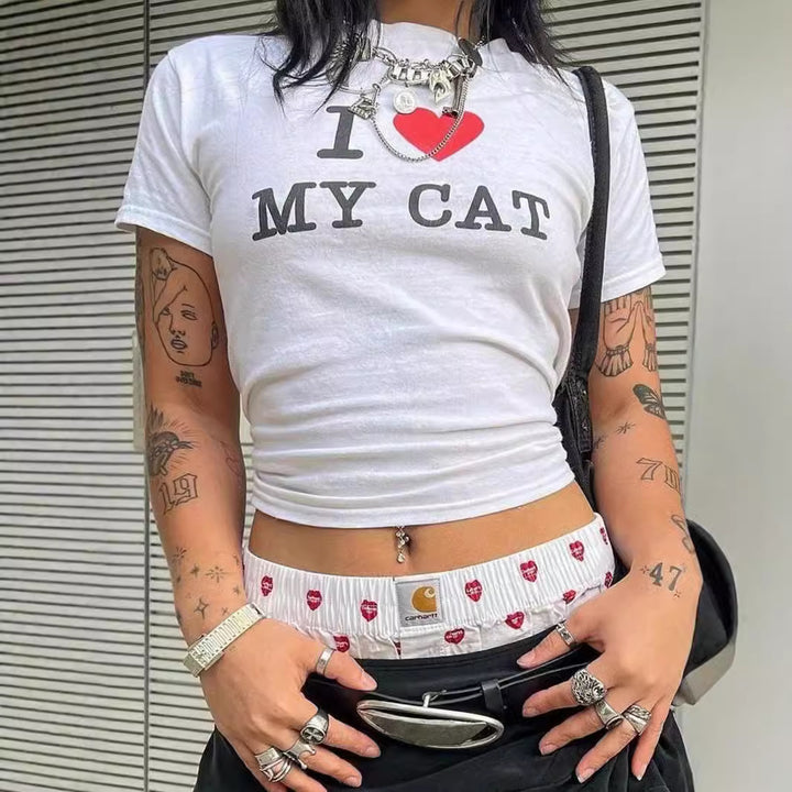 Dame Crop-T-Shirt med kreativt bjørnemotiv og sjovt citat Skovae