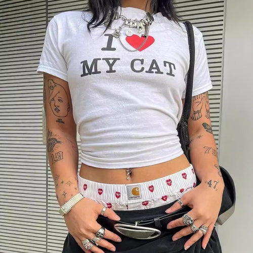 Dame Crop-T-Shirt med kreativt bjørnemotiv og sjovt citat Skovae