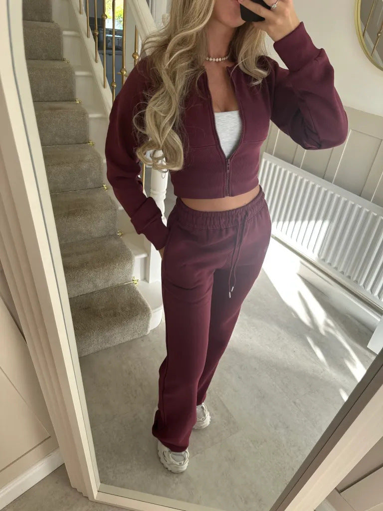 Kvinders afslappede cropped hættetrøje og joggingbukser sæt med elastisk talje Skovae