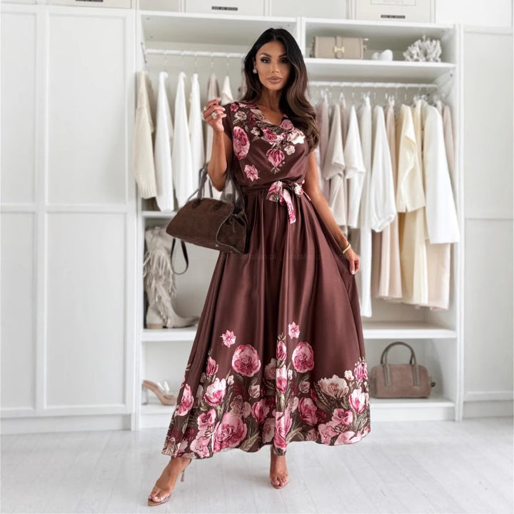 Dame blomsterkjole maxi wrapkjole med elegant slids Stilla