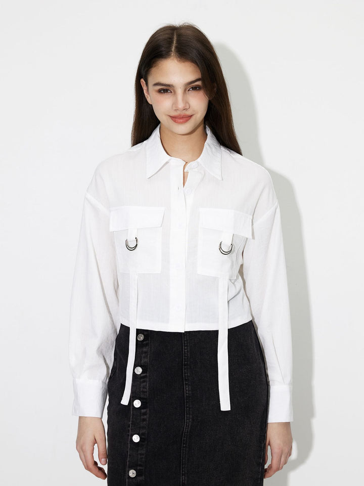 Kvindernes cropped skjorte bluse med praktiske lommer og moderne detaljer Stilla