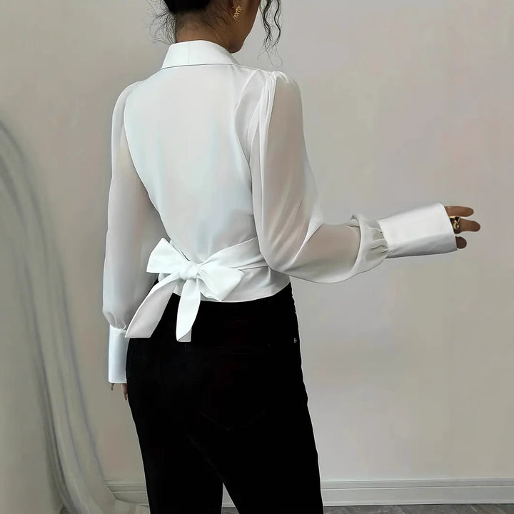 Dame elegant bluse med figursyet snit og legende sløjfedetalje Stilla