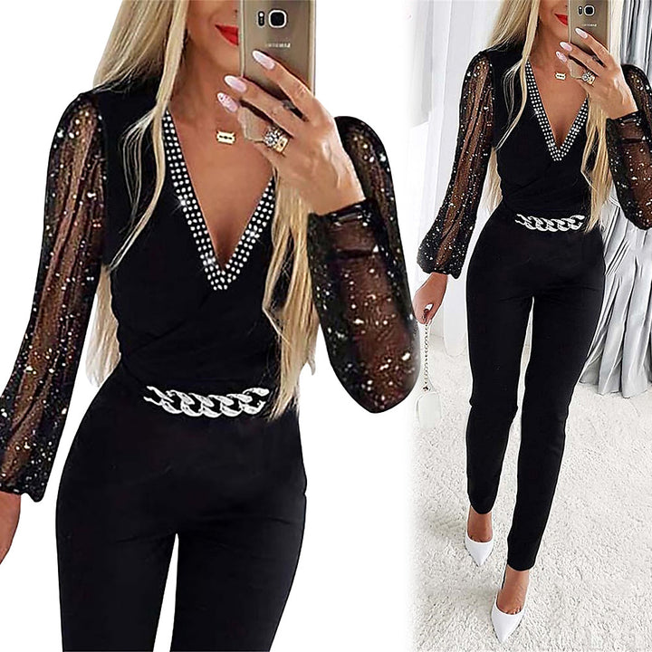 Dame Elegant Mesh-Ærme Jumpsuit Stilla