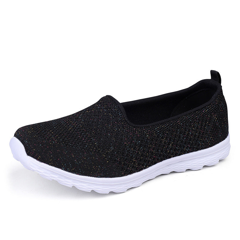 Damer nan lettere strikket slip-on sneakers med glimmertråde, elastisk indgang og fleksibel let sål Skovae