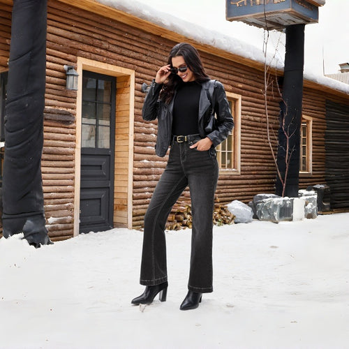 Dame High-Waist Jeans med vid ben og smal pasform Skovae