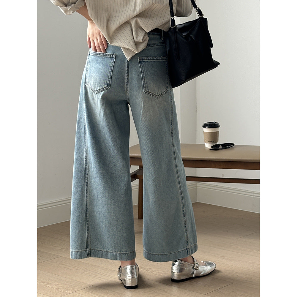 Dame bredde jeans leggings i afslappet stil med høj talje og elastisk linning Stilla