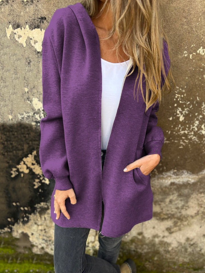 Stilla | Hoodie Relaxed Fit Lynlås Mellemlang med Lommer