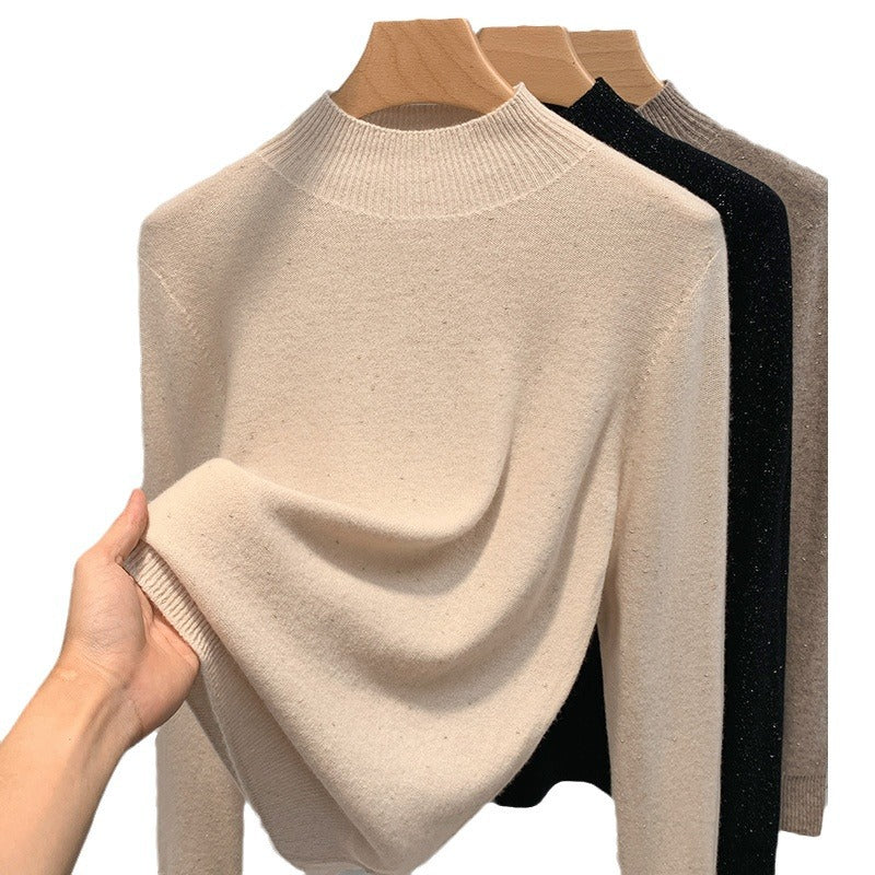 Dame strikpullover med fin glimmergarnstruktur og moderne ståkrave Stilla