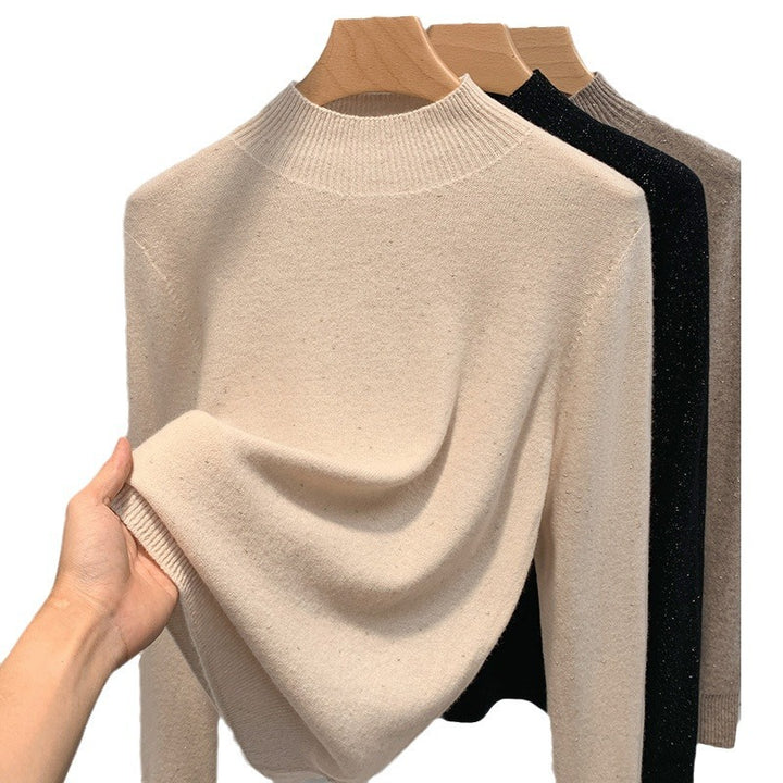 Dame strikpullover med fin glimmergarnstruktur og moderne ståkrave Stilla