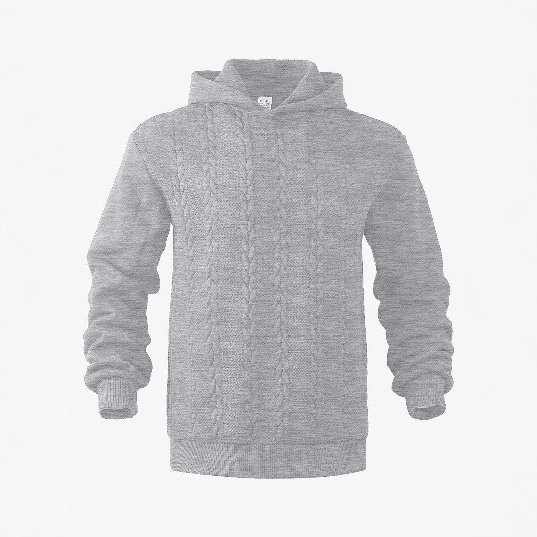 Herrer hoodie i strikket look med fletmønster og ribbet kant Skovae