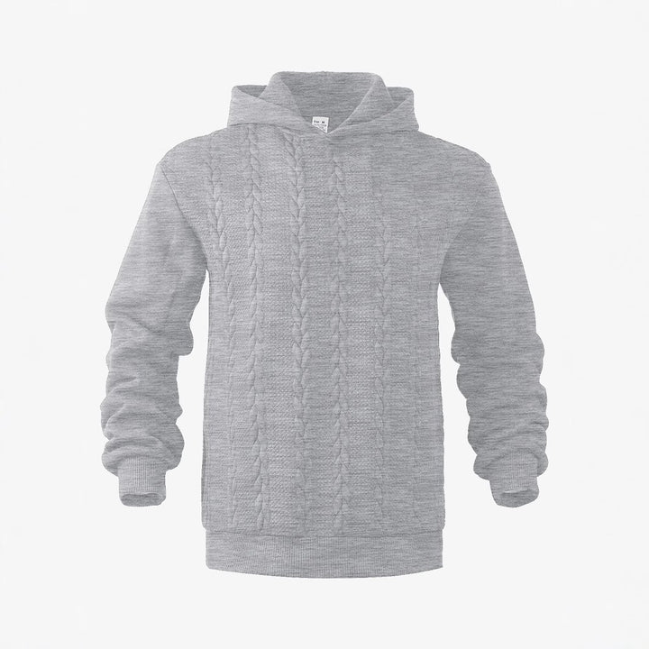 Herrer hoodie i strikket look med fletmønster og ribbet kant Skovae
