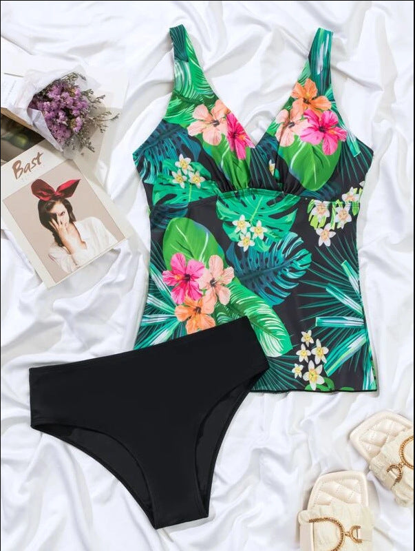 Dame Tankini-sæt med blomstermønster og komfortable stropper Stilla