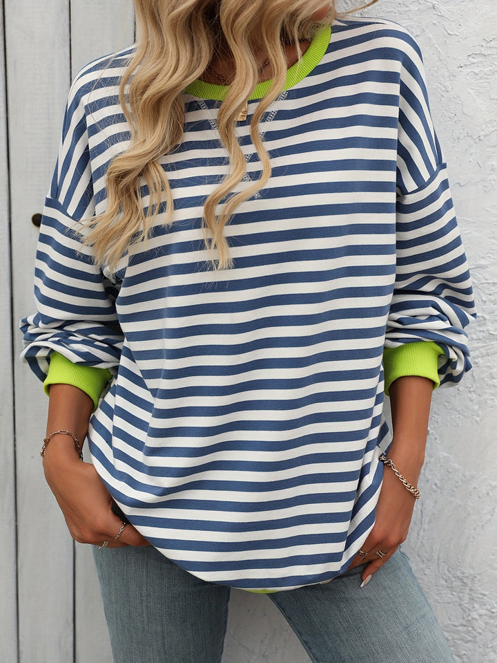 Femme Cozy Stribet Langærmet Pullover Sweatshirt Stilla