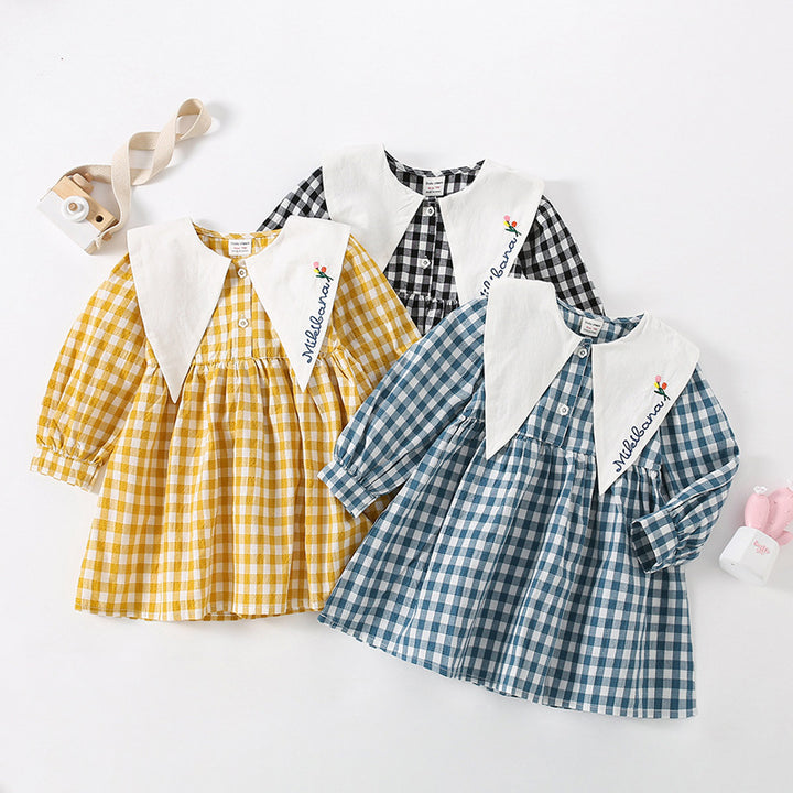 Pigebørneskjorte i Gingham ruder med elegant Peter Pan-krave Stilla