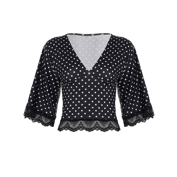 Dame Elegant Bluse med Volantærmer og Spids Afslutning Skovae
