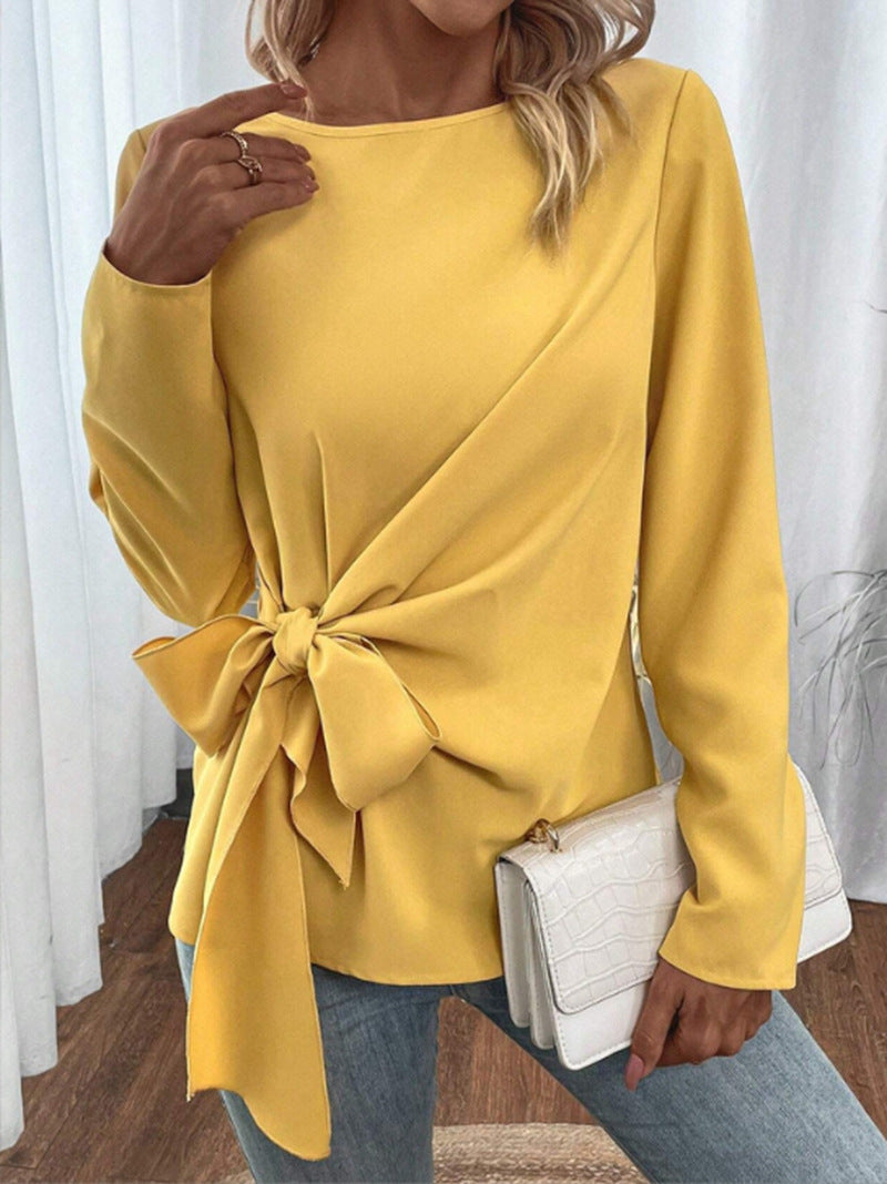 Dame elegant top med asymmetrisk knude-design og lange ærmer Stilla