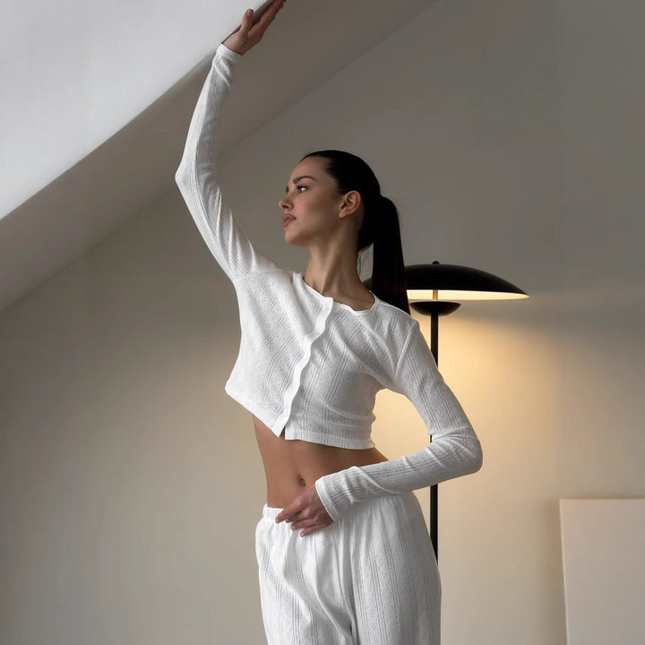 Kvinder elegant lounge sæt med fine striber og bred pasform Skovae