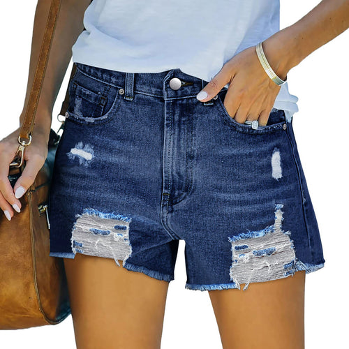 Damer Højskårne Destroyed Denim-Shorts med udsøgte frynser Skovae