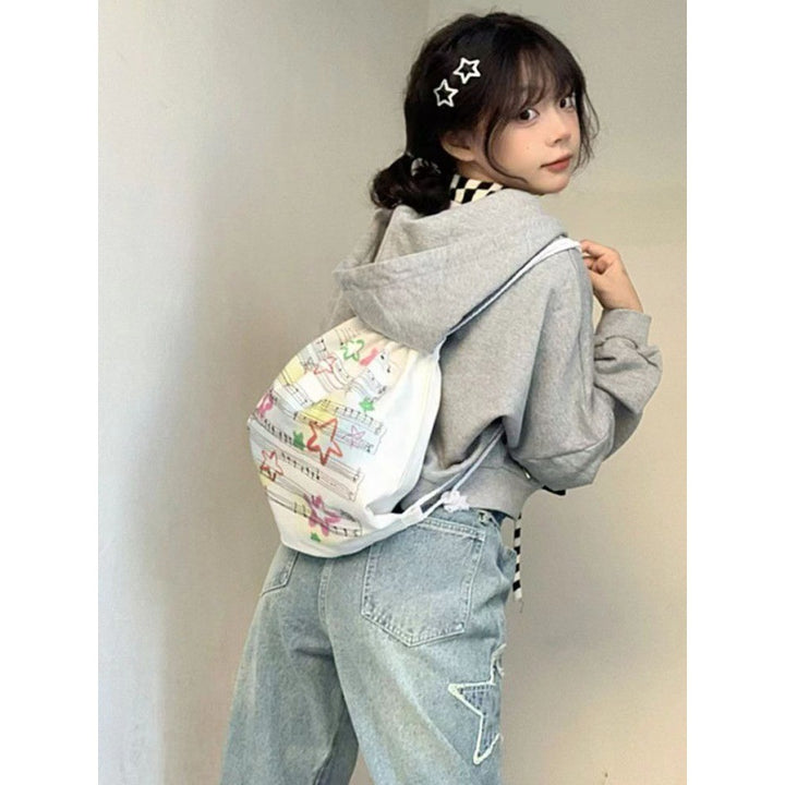 Kvindernes cropped hoodie med kreative stjernedekorationer Stilla