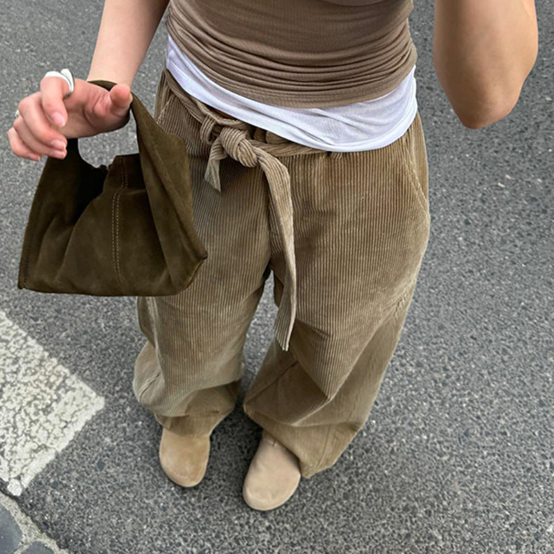 Dame loose linen pants with waist belt Skovae