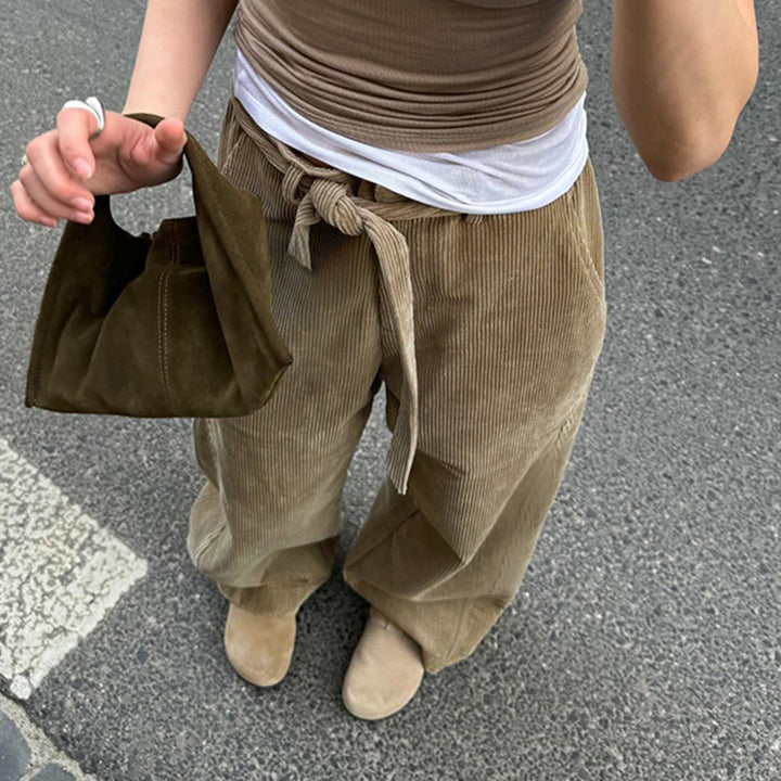 Dame loose linen pants with waist belt Skovae