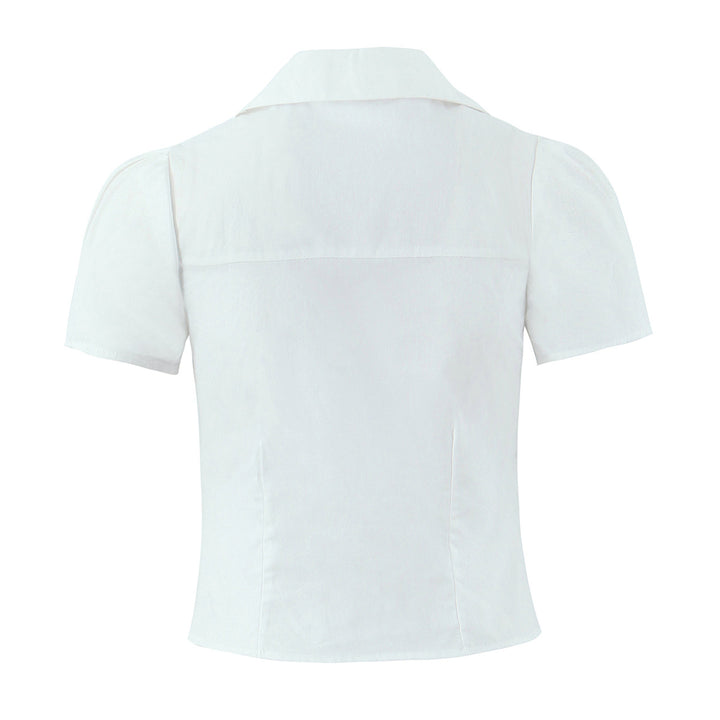 Dame taillet bluse t-shirt med elegante folder og V-udskæring Stilla