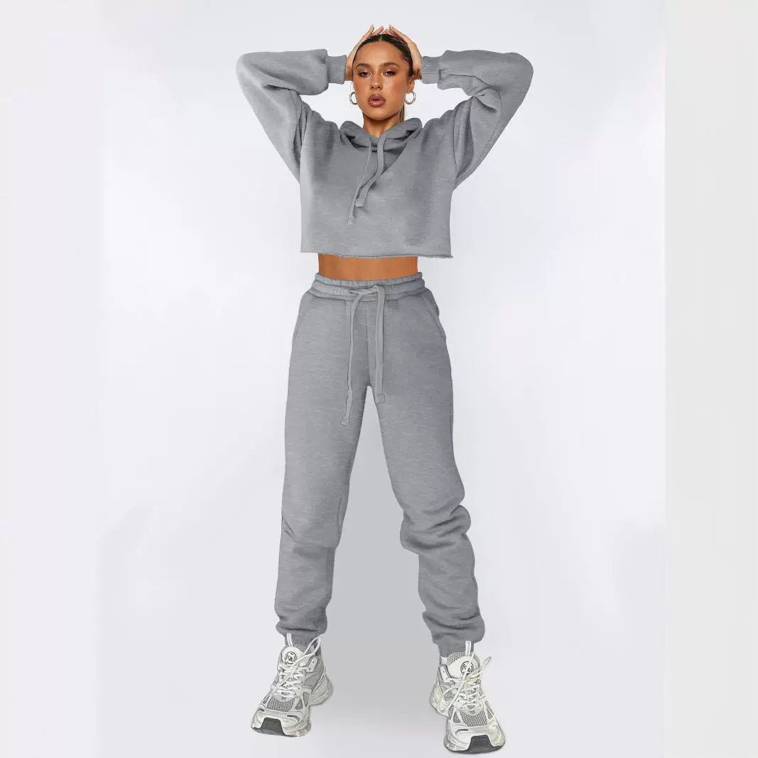 Dame stilfuldt Cropped Hoodie-sæt med elastiske manchetter og afslappet snit Stilla