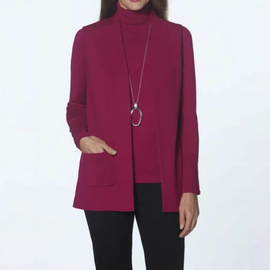 Dame strikjakke med elegant cashmere-look og dyb krave Stilla