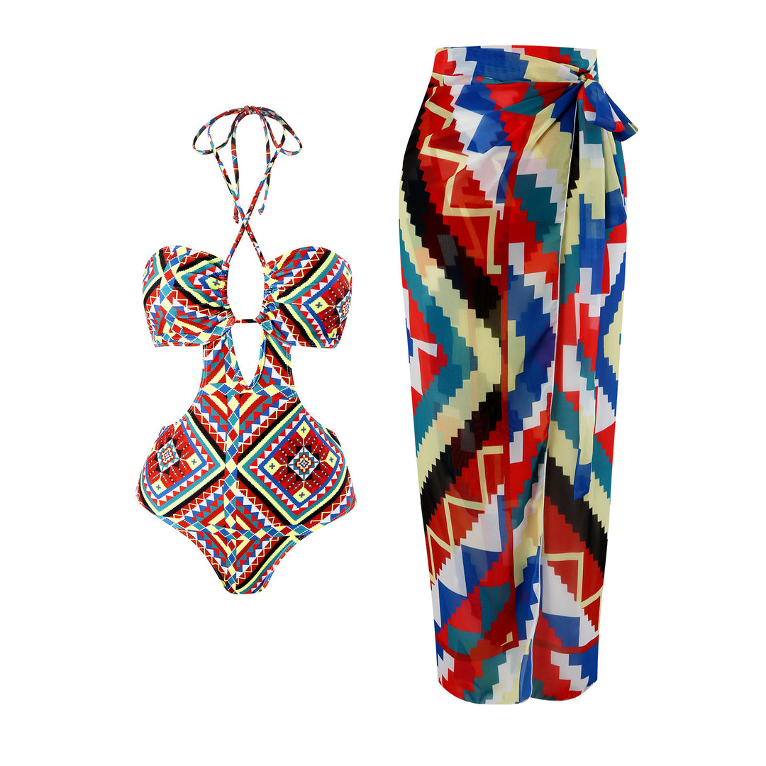 Dame bikinisæt med blomster wrap nederdel og elegant trekant top Stilla