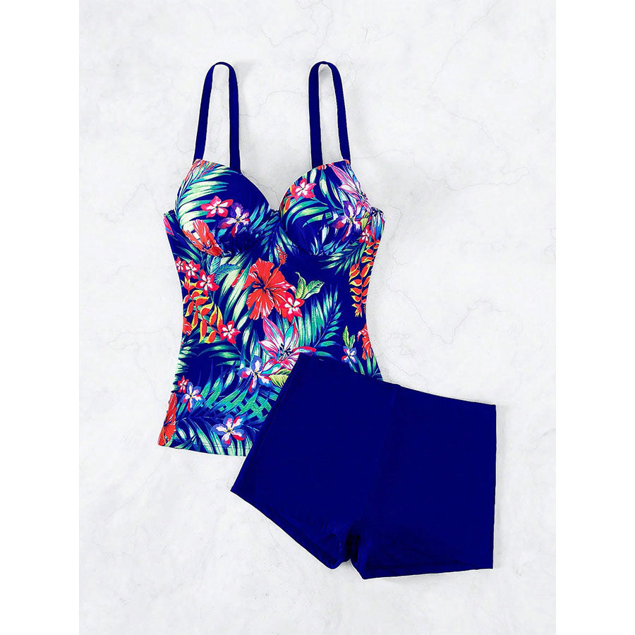 Dame Floral Print Tankini med Høj talje Shorts Stilla