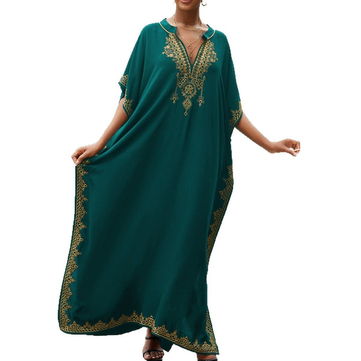 Dame lang kaftan kjole med luksuriøs broderet borte Stilla