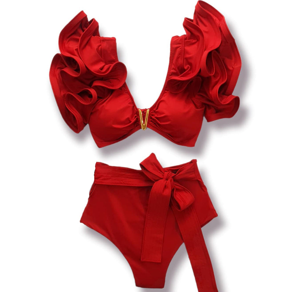 Dame bikini sæt med flæser og høj talje Stilla