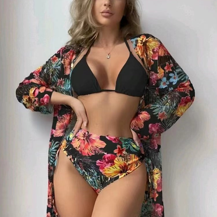 Dame højtaljede bikini-sæt med floralt design Skovae