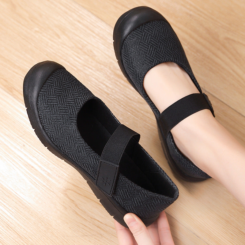 Dame nan komfortabel strik-rem ballerina med justerbar velcro og fleksibel gummisål Skovae