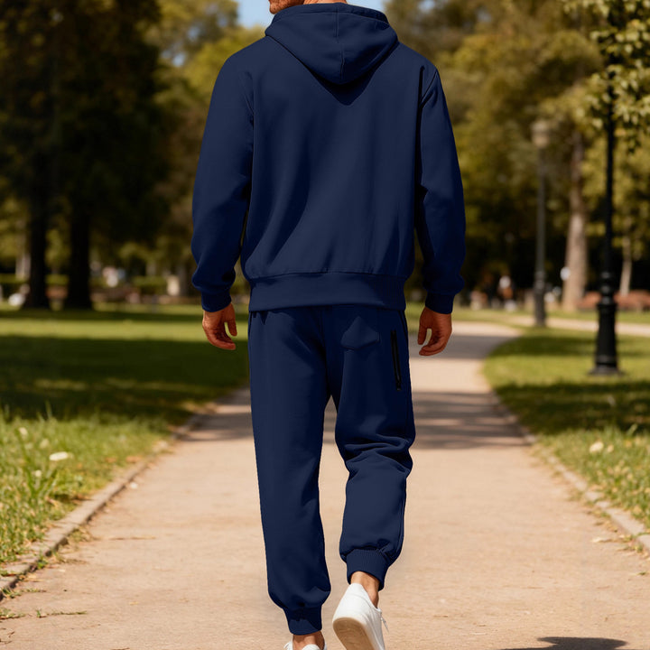 Herren nan hoodie sæt med gennemgående lynlås, kengurutaske og konisk joggingbukser med lynlåslommer Skovae