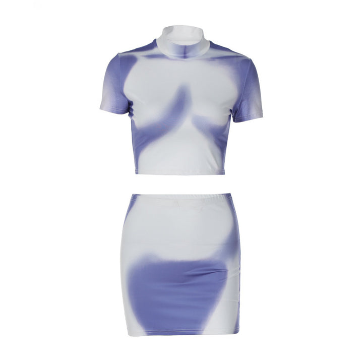 Dame Crop-Top og Mini-Nederdel Sæt med flydende design og legende farvegradient Stilla