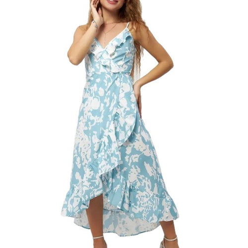Dame Floral Print Maxi Kjole med Flæsekanter Stilla