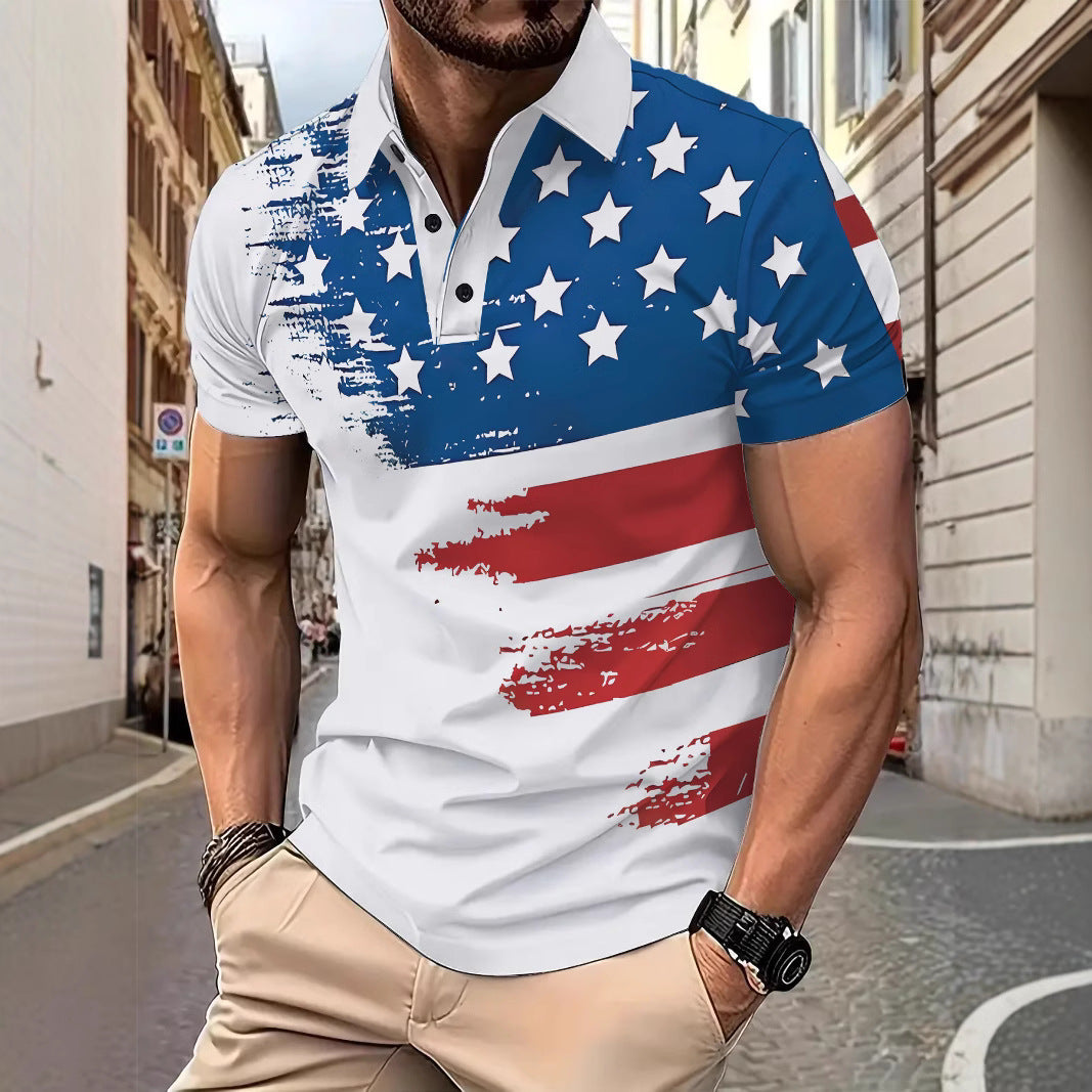Herrer poloshirt med kreativt flagmotiv og åndbare egenskaber Stilla