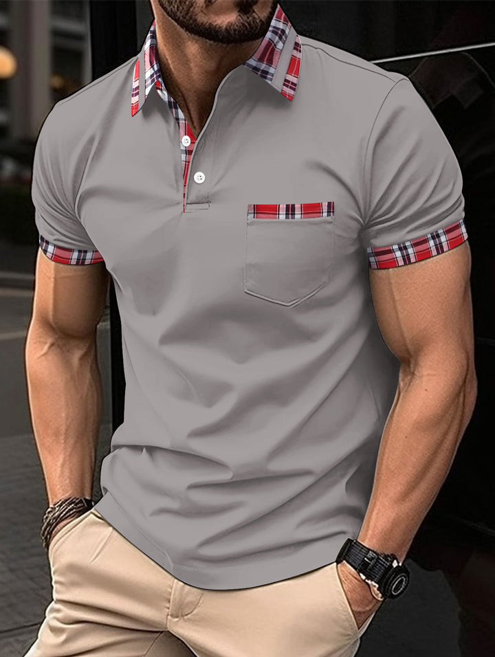 Herre poloshirt med moderne ternet design og brystlomme Stilla