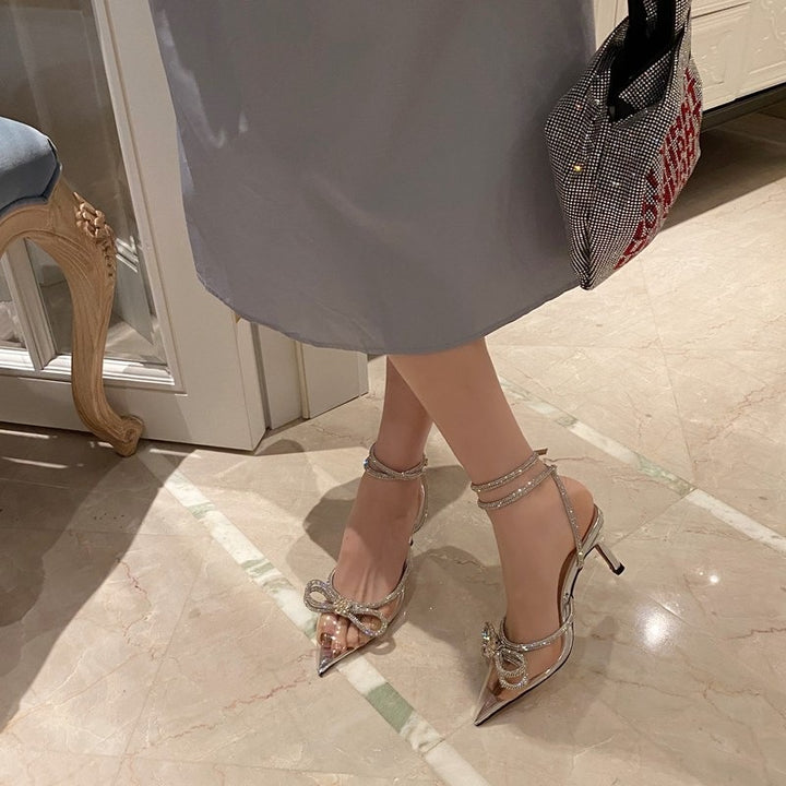Dame Sling Heels med funklende sten detaljer og delikat sløjfe dekoration Stilla