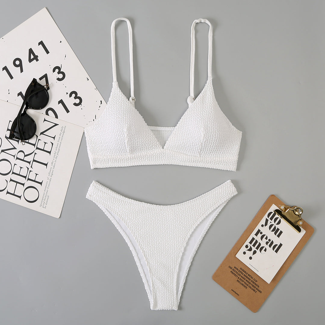 Dame trendy bikinisæt med raffineret vaffelmønster og justerbare stropper Stilla